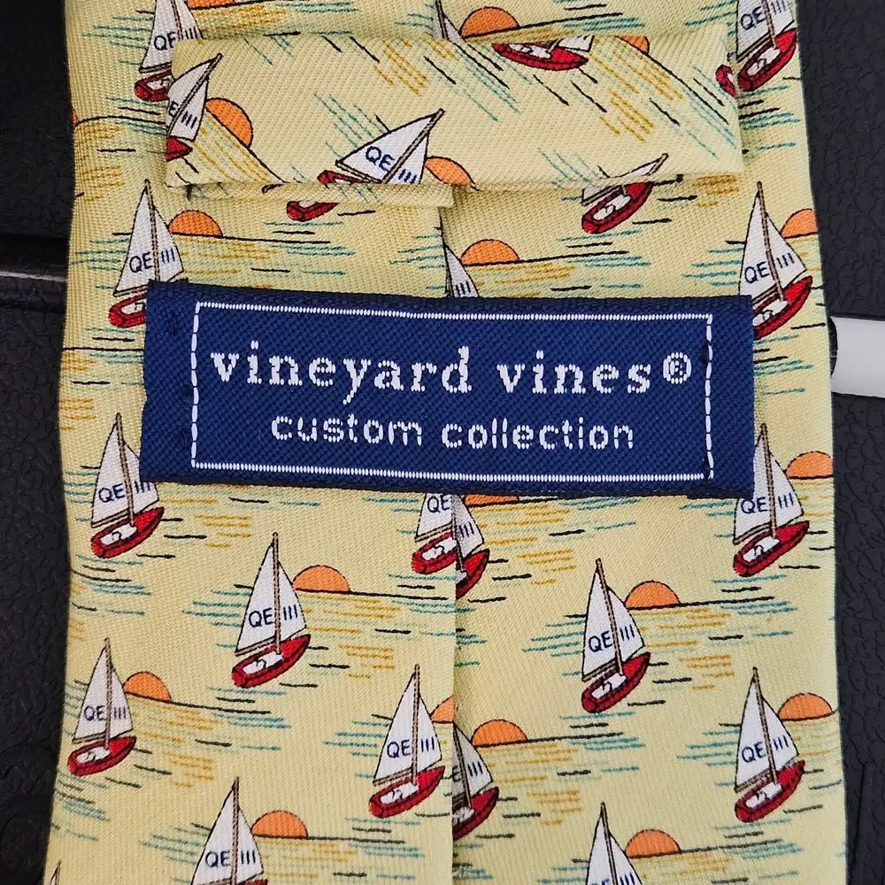 Vineyard Vines x Van Eck‎ Global Yellow Tie Sailboat Print Men's Silk Necktie
